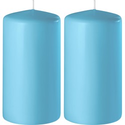 2x Kaarsen turquoise 6 x 8 cm 27 branduren sfeerkaarsen - Stompkaarsen