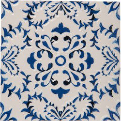 Clayre & Eef Onderzetters Pannen 15x15 cm Wit Blauw Keramiek