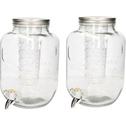 Glazen drank dispenser/limonadetap - 2x - met kraantje - 4 liter - Drankdispensers