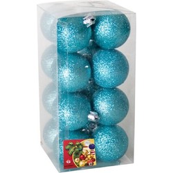 16x stuks kerstballen ijsblauw glitters kunststof 5 cm - Kerstbal
