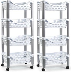 Set van 2x keukentrolley/roltafel 4 laags kunststof wit 40 x 88 cm - Opberg trolley