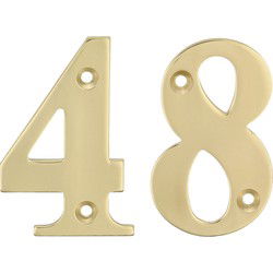 AMIG Huisnummer 48 - massief messing - 10cm - incl. bijpassende schroeven - gepolijst - goudkleur - Huisnummers