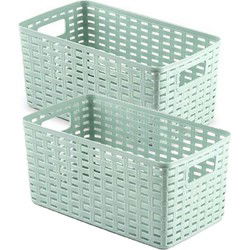 4x stuks rotan gevlochten opbergmand/opbergbox kunststof - Mintgroen - 15 x 28 x 13 cm - Opbergbox