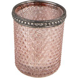 Clayre & Eef Theelichthouder  Ø 6x6 cm Roze Glas Metaal Waxinelichthouder