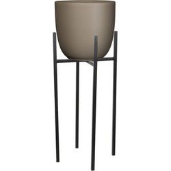 Bloempot D25 cm taupe met plantenpot verhoger zwart/metaal van 25 cm - Plantenpotten