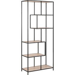 Boekenkast - Naturel/Zwart - 6 Vakken - 77x35x185cm - Varven