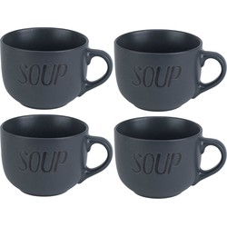 Cosy & trendy soepkommen - 4x - donkergrijs - 11 cm - 510 ml - soepbeker - Kommetjes