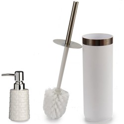 WC-/toiletborstel en houder 38 cm met zeeppompje 150 ml wit/zilver - Badkameraccessoireset