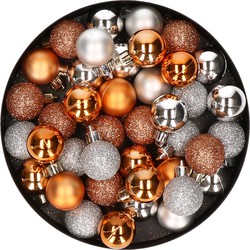 Set van 40x stuks kunststof kerstballen mix zilver en koper 3 cm - Kerstbal