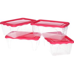 Hega Hogar Vershoudbakjes - set 4x stuks - 1 liter - transparant/roze - L18 x B12 x H12 cm - Vershoudbakjes