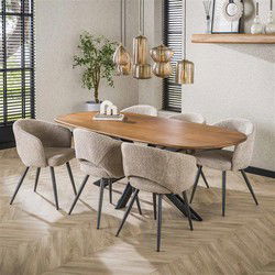 Hoyz Collection - Eetkamertafel 180cm Cliff Ovale Buis - Massief Mango Zandkleur