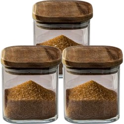 5Five Voorraadpot glas met acacia hout - 4x - 600 ml - luchtdicht - Voorraadpot