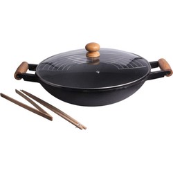 Cast Iron Wokpan set gietijzer - 5-delig - zwart -A‚A 47 x 39 cm - Wokpannen