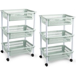 2x stuks opberg organiser trolleys/roltafels met 3 manden 62 cm in het mintgroen - Opberg trolley