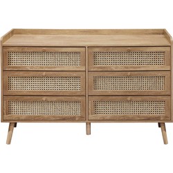 Ladekast met 6 lades met fronten in natuurlijk rotan L120 cm - PALMO