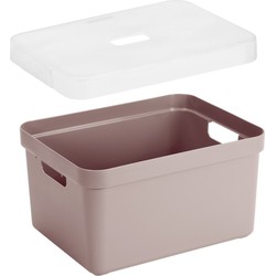 Opbergboxen/opbergmanden roze van 13 liter kunststof met transparante deksel - Opbergbox
