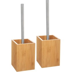 2x stuks WC-/toiletborstels met houder vierkant bamboe 36,5 cm - Toiletborstels