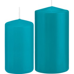 Stompkaarsen set van 2x stuks turquoise blauw 12 en 15 cm - Stompkaarsen
