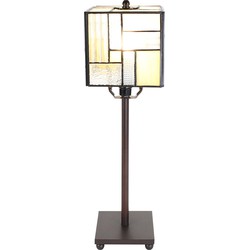 LumiLamp Tiffany Tafellamp  13x13x28 cm  Wit Beige Glas Metaal Vierkant Tiffany Bureaulamp