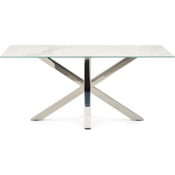 Kave Home - Argo tafel afgewerkt in Kalos wit porselein en roestvrijstalen poten 160 x 90 cm