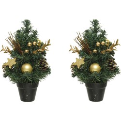 2x stuks compleet versierde miniboompjes goud 30 cm - Kunstkerstboom