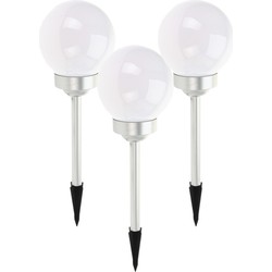 Set van 3x stuks solar tuinlampen/prikspots bol op zonne-energie 15 cm - Prikspotjes