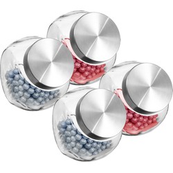 5Five Voorraadpot met RVS deksel - 4x - 1,5L - glas - snoeppot - Voorraadpot