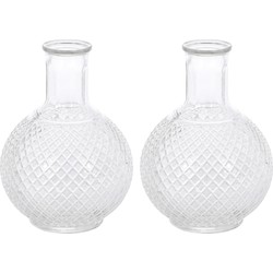 2x stuks flesvazen geruit glas transparant 13 x 19 cm - Vazen