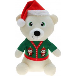 Witte beren knuffelbeer 30 cm kerstknuffels speelgoed - Kerstman pop