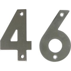 AMIG Huisnummer 46 - massief Inox RVS - 10cm - incl. bijpassende schroeven - zilver - Huisnummers