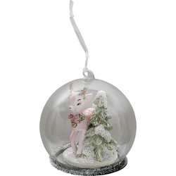 Clayre & Eef Kerstbal Hert 10 cm Roze Glas Kunststof Rond Kerstdecoratie