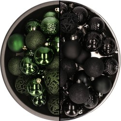 74x stuks kunststof kerstballen mix zwart en donkergroen 6 cm - Kerstbal