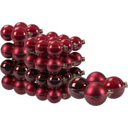 60x stuks glazen kerstballen rood/donkerrood 6, 8 en 10 cm mat/glans - Kerstbal