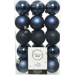 30x stuks kunststof kerstballen donkerblauw (night blue) 6 cm glans/mat/glitter - Kerstbal