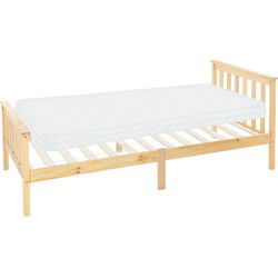 Bedframe eenpersoonsbed 90x200cm gemaakt van dennenhout in naturel met lattenbodem & matras H-10cm ML design