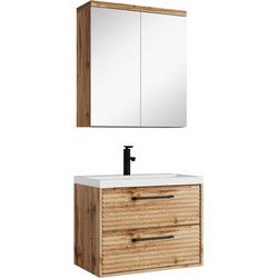 Badplaats Badkamermeubel Set Etna 60 cm - Eiken - Badmeubel met spiegelkast