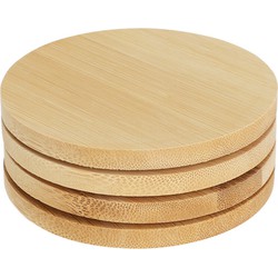 Excellent Houseware Glasonderzetters - 4x - beige - rond - hout - 10 x 10 cm - Glazenonderzetters