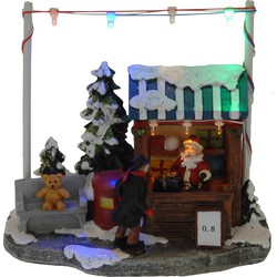Kerstdorp kersthuisje cadeautjes winkel/kraam 16 cm met LED lampjes - Kerstdorpen
