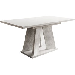 Meubella Eetkamertafel Matrix - Wit hoogglans - Betonlook - 160 cm - Uitschuifbaar