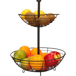 Metalen fruitmand/fruitschaal etagere 2 lagen zwart rond 30 x 40 cm - Fruitschalen