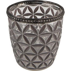 Clayre & Eef Theelichthouder  Ø 9x9 cm Grijs Glas Metaal Waxinelichthouder