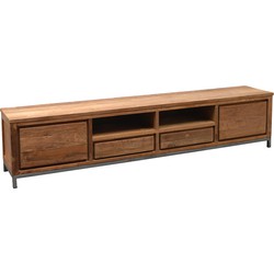 D - Livingfurn - TV Meubel Boston 250 cm - Teakhout / Gecoat Staal