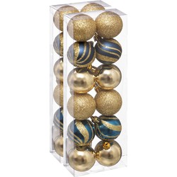 24x stuks kerstballen mix goud/blauw glans/mat/glitter kunststof 4 cm - Kerstbal