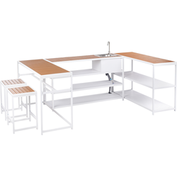 AVETRANA - Buitenkeuken set kraan bar - Lichthout/Wit - Staal