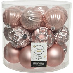 20x stuks luxe kunststof kerstballen lichtroze mix 8 cm - Kerstbal