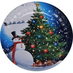 1x stuks metalen kerst kinderbordjes/borden met sneeuwpop 26 cm - Bordjes