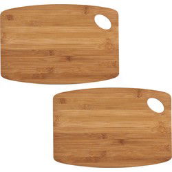 Zeller keuken snijplank - 2x - met oog - bamboe hout - rechthoekig - 34 x 23 cm - Snijplanken