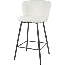Barstoel Bouclé Wit - Zithoogte 69cm - 50x53x93cm - Curve - Set van 4