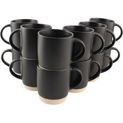 OTIX Koffiekopjes - Theemokken - Koffietassen - Set van 12 - Zwart - 310 ml - Aardewerk - ONYX
