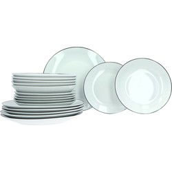 Luzzo®  Serviesset 6 Persoons - 18 delig Wit Porselein met Zwarte rand